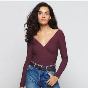 Reformation - Burgundy V-Neck Ribbed Top